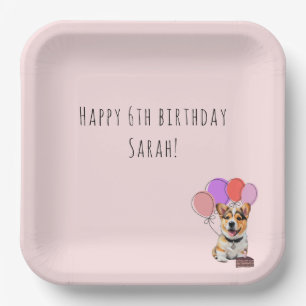 Beautiful Blush Pink - Corgi Birthday Paper Plate