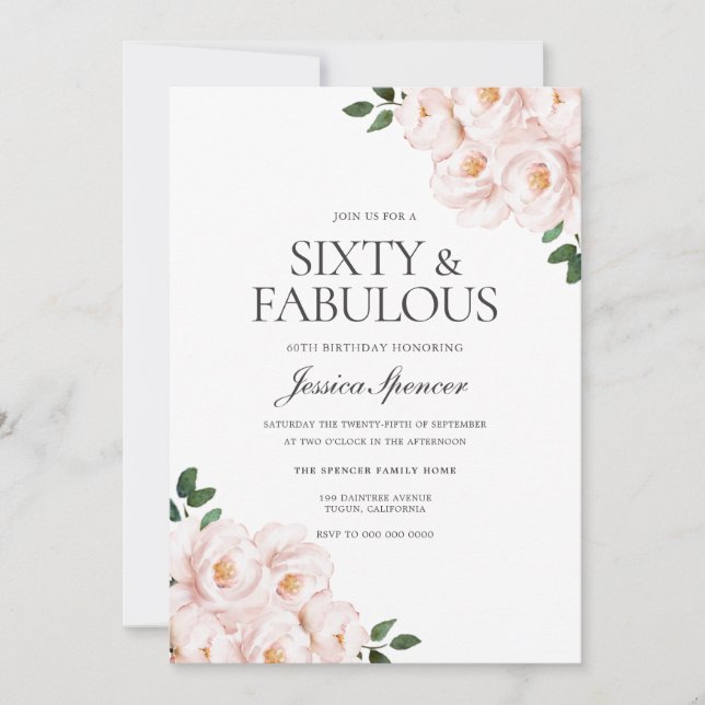Beautiful Blush Pink Elegant 60th Birthday Invitation (Front)
