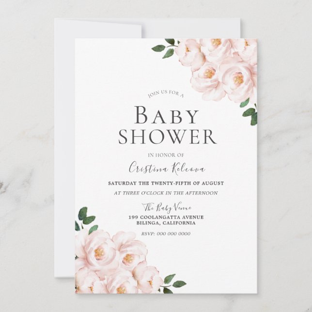 Beautiful Blush Pink Elegant Girl Baby Shower Invitation (Front)