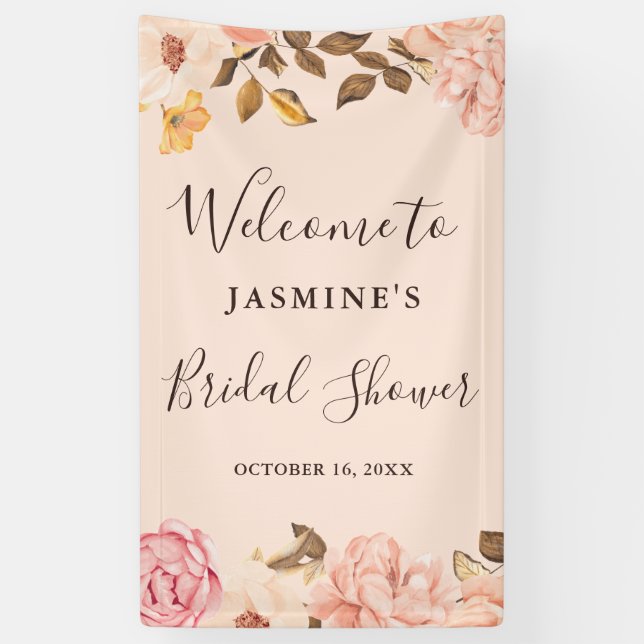 Beautiful Blush Pink English Roses Bridal Shower Banner (Vertical)