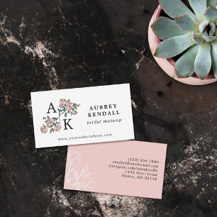 Beautiful Blush Pink Floral 2 Initial Monogram Business Card