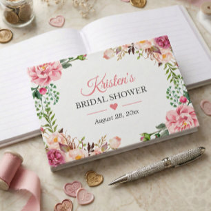 Beautiful Blush Pink Floral Bridal Shower Guest Book