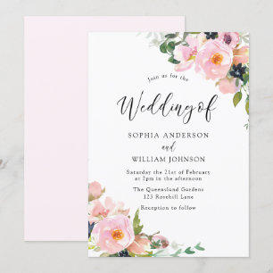 Beautiful Blush Pink Flowers Spring Wedding Invitation