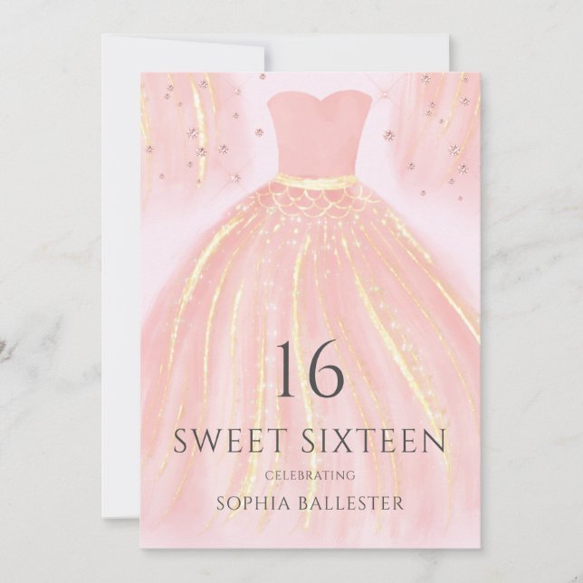 Beautiful Blush Pink Mermaid Dress Sweet 16 Party Invitation (Front)