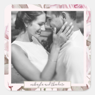 Beautiful Blush Pink Roses Wedding Photo Square Sticker