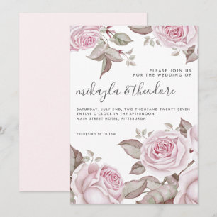 Beautiful Blush Pink Watercolor Roses Wedding Invitation