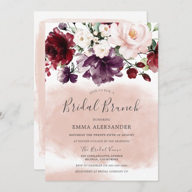 Beautiful Blush Watercolor Botanical Bridal Shower Invitation (Front/Back)