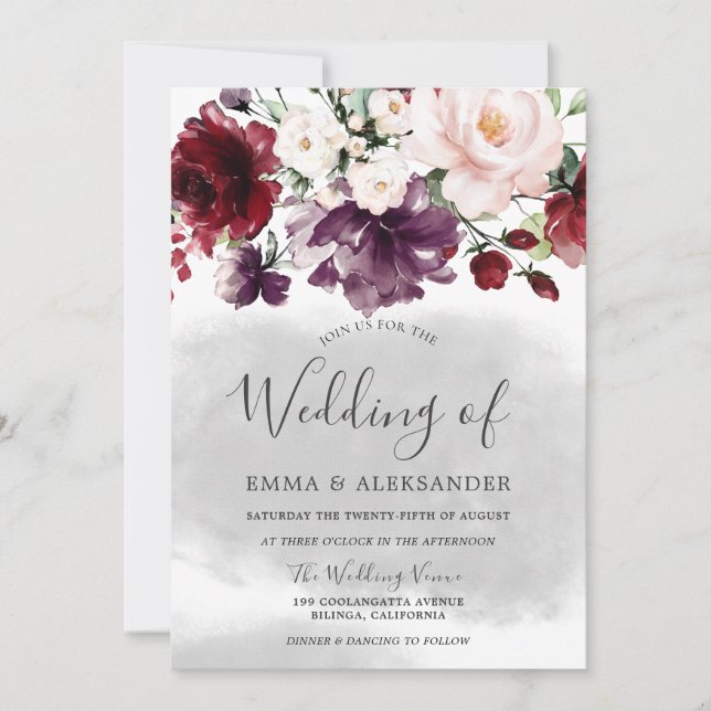 Beautiful Blush Watercolor Botanical Wedding Invitation (Front)