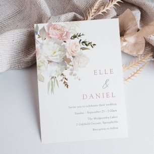 Beautiful Blush & White Floral Wedding  Invitation