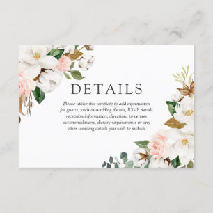 Beautiful Blush & White Flowers Wedding Details Enclosure Card