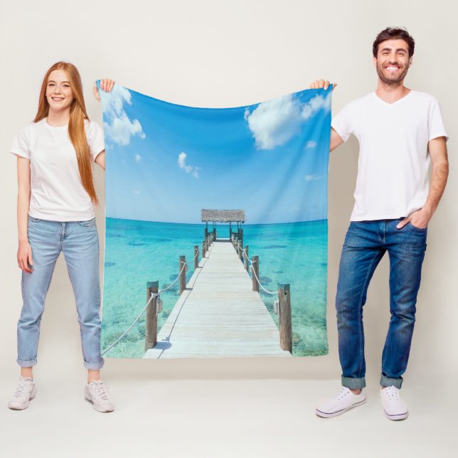 Beautiful Boardwalk Turquoise Water Fleece Blanket (In Situ)