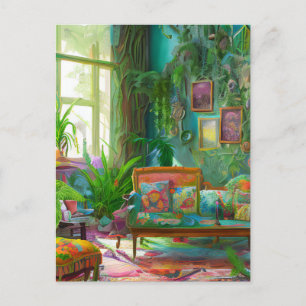 beautiful bohemian living room postcard