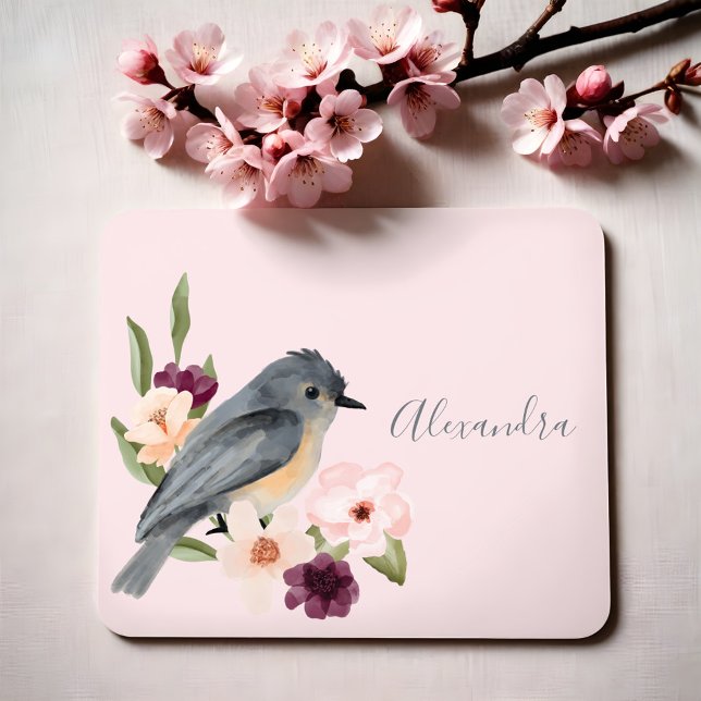 Beautiful Bohemian Style Watercolor Bird & Branch Mouse Mat (Beautiful Bohemian Style Watercolor Bird & Branch Mouse Pad)