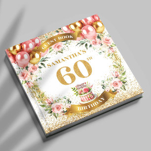 Beautiful Boho 60th Birthday Guest Book Gold Shine