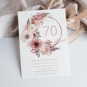 Beautiful Boho Blush 70th Birthday Party Invitation