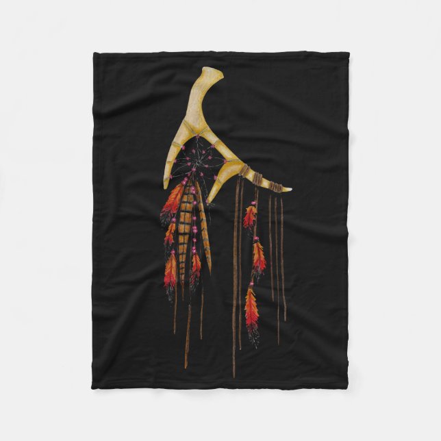 Beautiful Boho Bohemian Deer Antler Dream Catcher Fleece Blanket (Front)