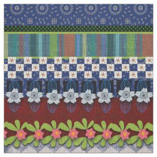 Beautiful Boho Border   Whimsical Floral Design Fabric