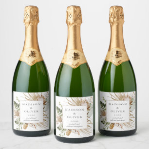 Beautiful Boho Botanical Chic White Wedding  Sparkling Wine Label