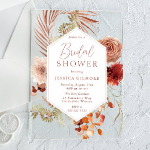 Beautiful Boho Botanical Floral Bridal Shower Acrylic Invitations