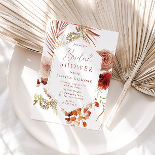 Beautiful Boho Botanical Floral Bridal Shower Invitation