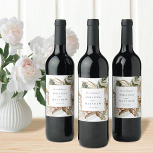 Beautiful Boho Botanical Floral White Wedding  Wine Label