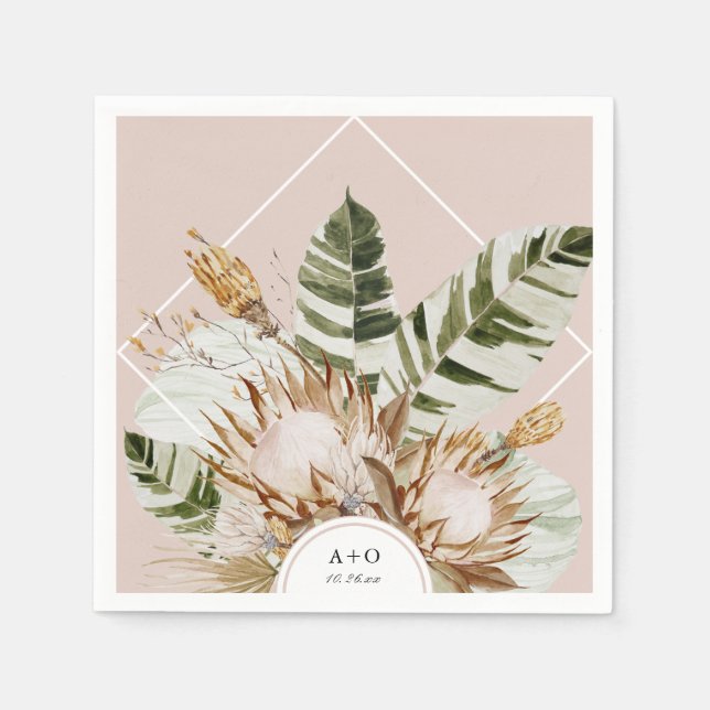 Beautiful Boho Botanical Geometric Frame Wedding Napkin (Front)