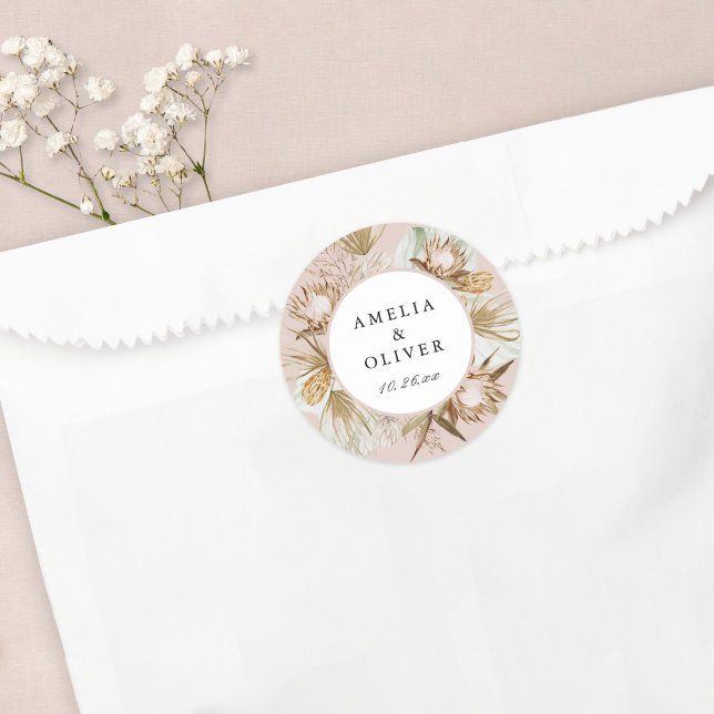 Beautiful Boho Botanical Wedding Favour Classic Round Sticker (Creator Uploaded)