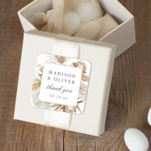 Beautiful Boho Botanical White Wedding Favour Square Sticker