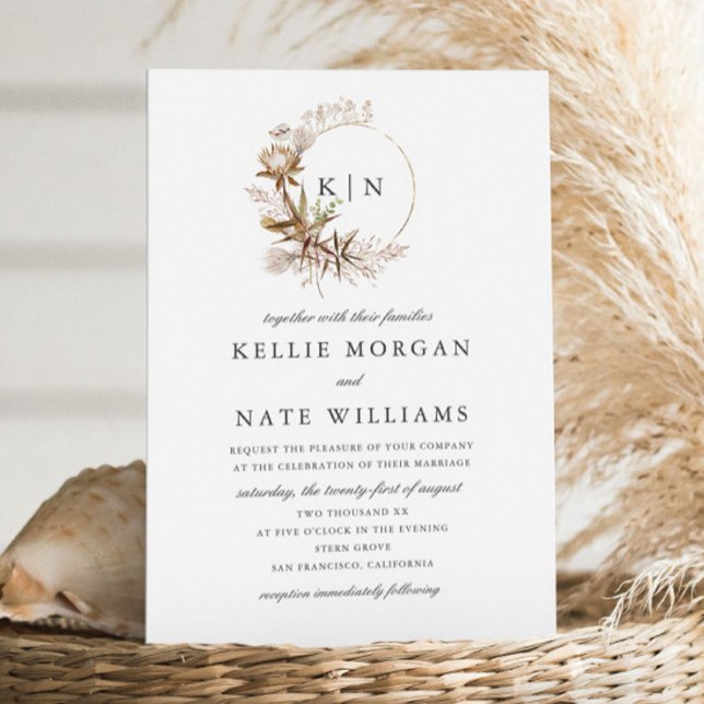 Beautiful Boho Botanical Wreath Monogram Wedding Invitation (Creator Uploaded)