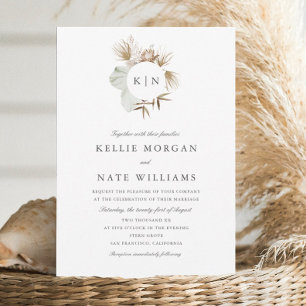 Beautiful Boho Botanical Wreath Monogram Wedding Invitation