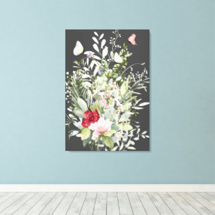 Beautiful Boho Butterfly Bouquet Dark Grey Canvas Print