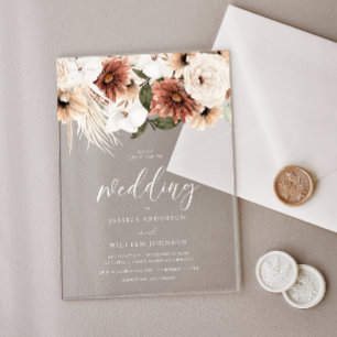 Beautiful Boho Flowers Frosted Wedding Acrylic Invitations