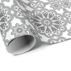 Beautiful Boho Grey and White Talavera Tile Wrapping Paper