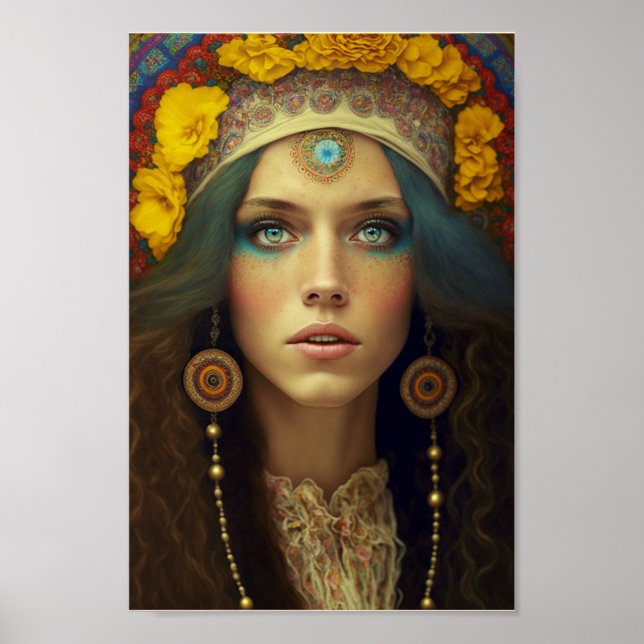 Beautiful Boho Hippie Woman Poster (Front)