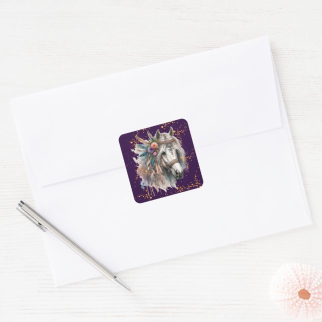 Beautiful Boho Horse Square Sticker (Envelope)
