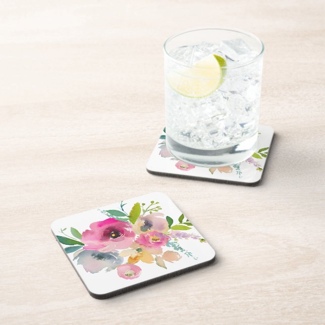 Beautiful Boho Pastel Floral Watercolor  Coaster (Right Side)