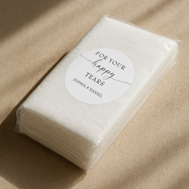 Beautiful Boho Personalised Wedding Tissue Pack Classic Round Sticker (happy tears wedding pack sticker)