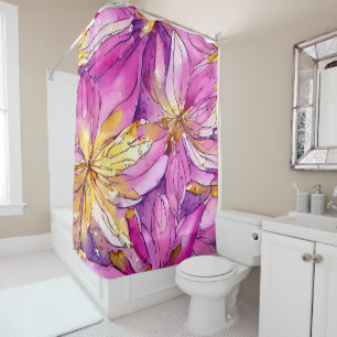 Beautiful Boho Pink and Gold Floral Pattern Shower Curtain