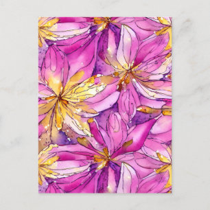 Beautiful Boho Pink and Gold Floral Postcard