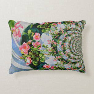 Beautiful boho pink, red roses, watercolor floral decorative cushion