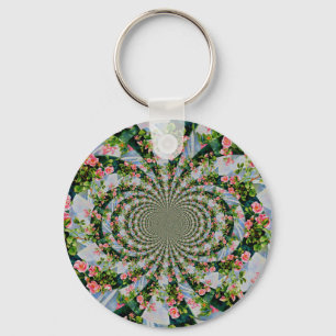 Beautiful boho pink, red roses, watercolor floral key ring