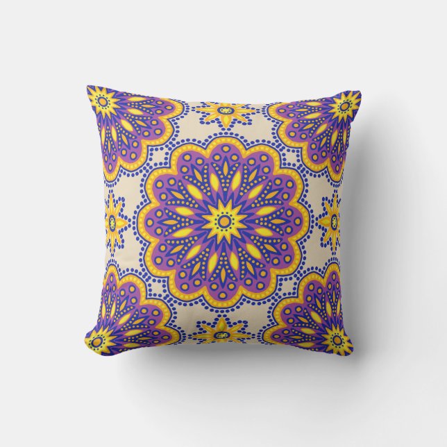 Beautiful Boho Purple Talavera Tile Cushion (Front)