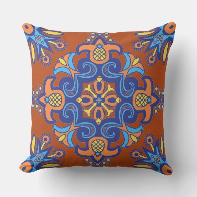 Beautiful Boho Talavera Tile Cushion (Front)