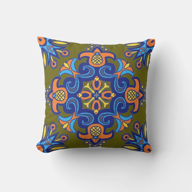 Beautiful Boho Talavera Tile Cushion (Front)