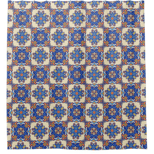 Beautiful Boho Talavera Tile Shower Curtain (Front)