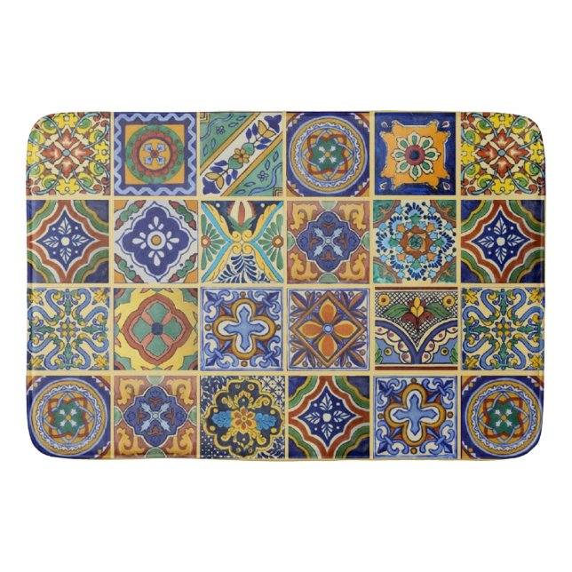 Beautiful Boho Talavera Tiles Bath Mat (Front)