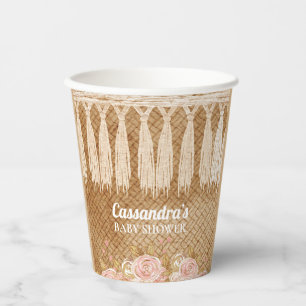 Beautiful Boho Tassel Pink Baby Shower Paper Cups