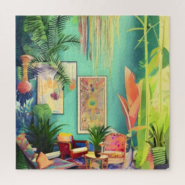 Beautiful Boho Tropical Plants Living Room   Jigsaw Puzzle (Vertical)