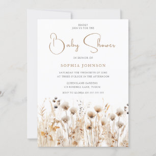Beautiful Boho Watercolor Wildflower Baby Shower Invitation