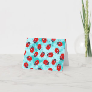 Beautiful Bold Illustrated Ladybugs on Aqua Sky Thank You Card